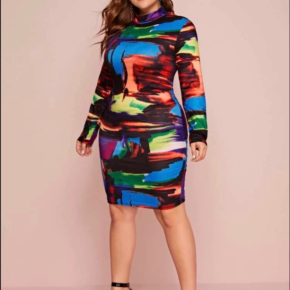 Plus Brush Stroke In Living Color Bodycon Dress